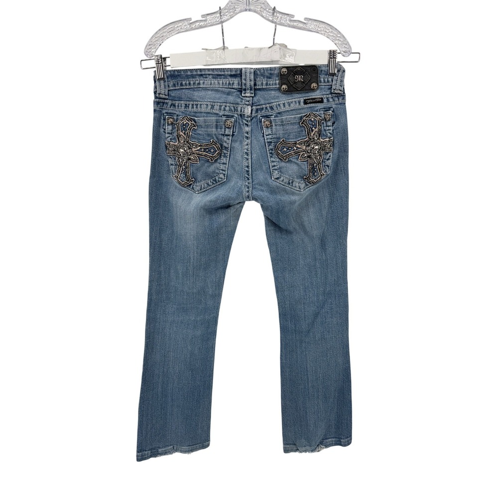 Miss Me Bootcut Distressed Jeans Women 29 Blue Rhinestone Cross Embellished Y2K